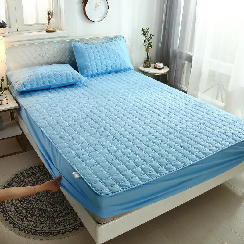 Embossed Bamboo Microfiber Velvet Thick Soft  Mattress Cover Solid Color Quilted Mattress Protector