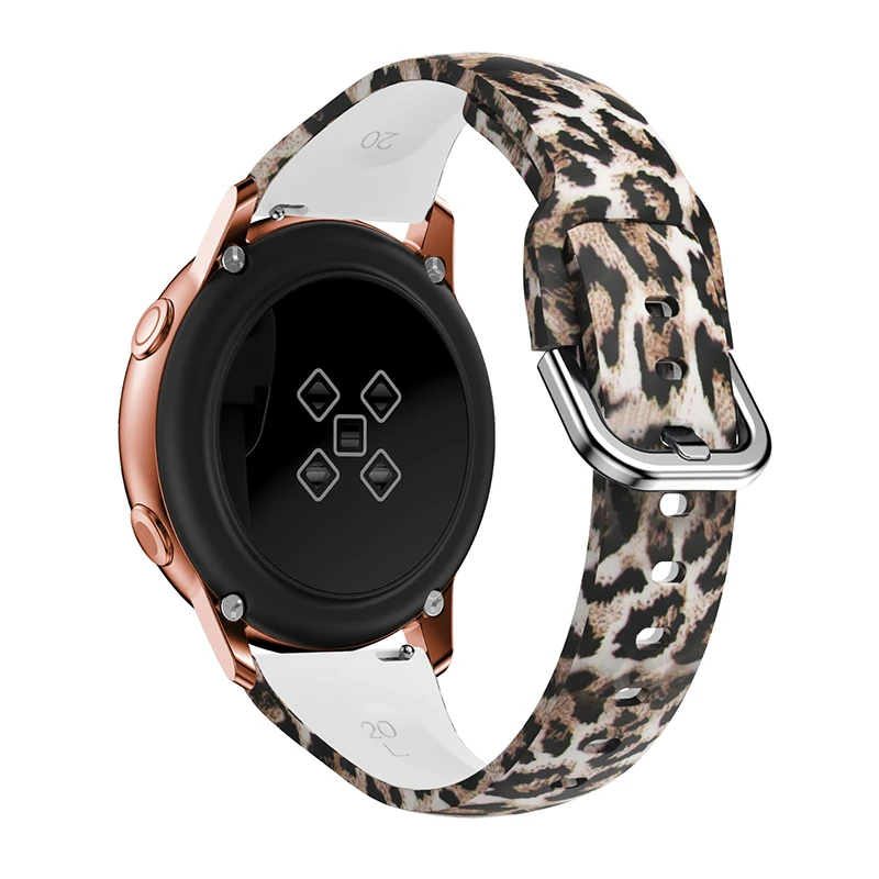 20mm for Samsung Active2 Printed Silicone Watch Band  Silicone Strap Interchangeable Strap Leopard pattern