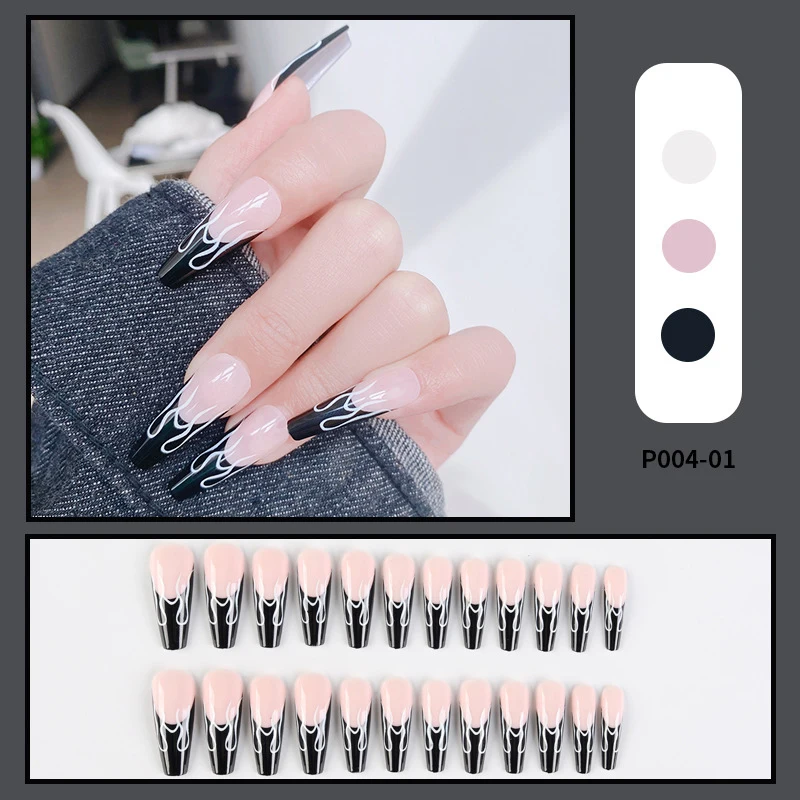ROSALIND extra long fancy press on gel polish nails set quick reusable 24pcs stick on false nails kit with jelly adhesive