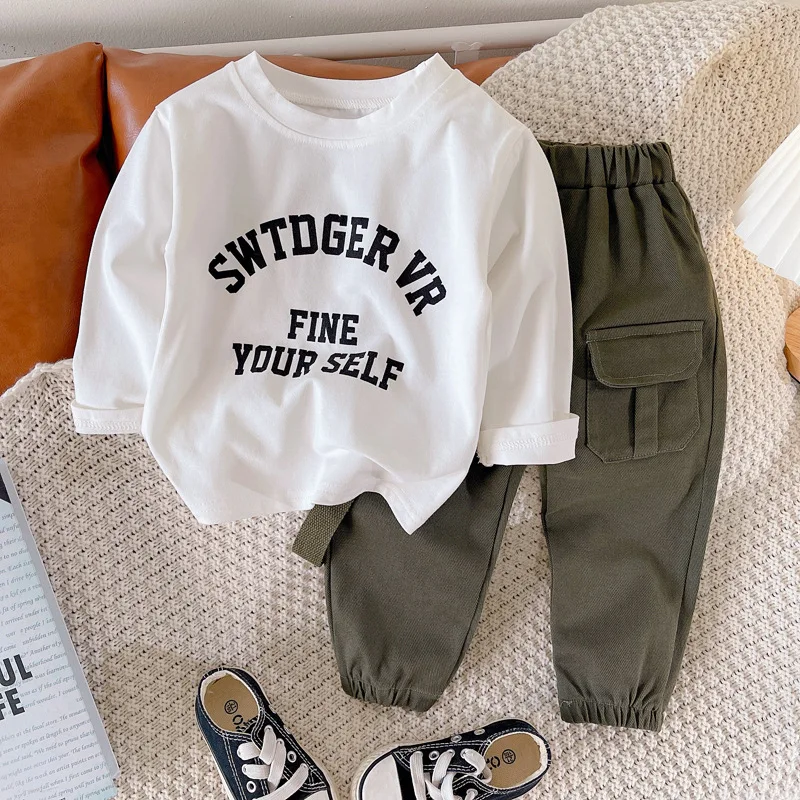 0-4 Years Baby Boys Cargo Jacket Sets Toddler Cute Solid Jackets And Pant 3 Pieces outfit For Spring And Autumn