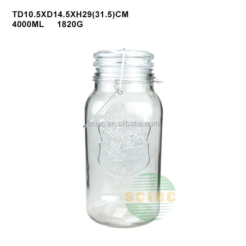 wholesale 1gallon 1.5gallon 2gallon large round Glass Mason Jar lemon Juice beverage dispenser bottle with clip wire glass  lid