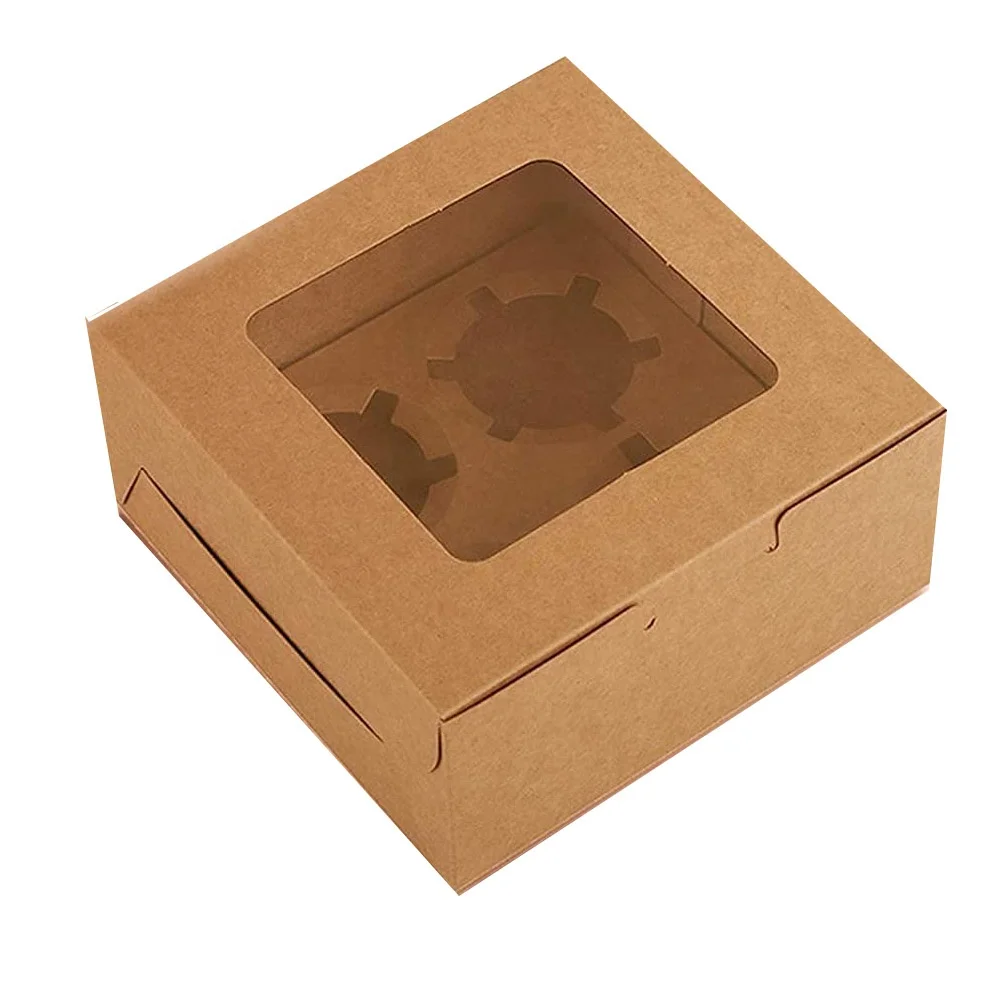Manufacturer wholesale custom food bakery cup cake packing box kraft paper cupcake box with window