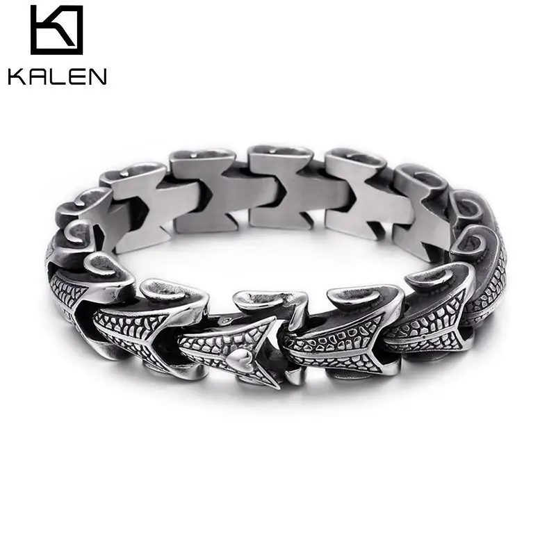 KALEN Punk Stainless Steel Dragon Grain Wrap Bracelets For Men