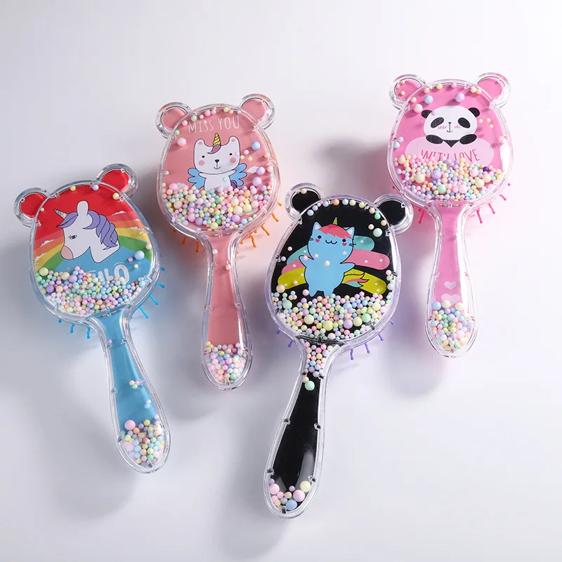 Hot Selling Cartoon Massage Comb Bear Shape Pony Kids Hair Brush Bling Paillette Cute Animals Children Air Cushion Comb
