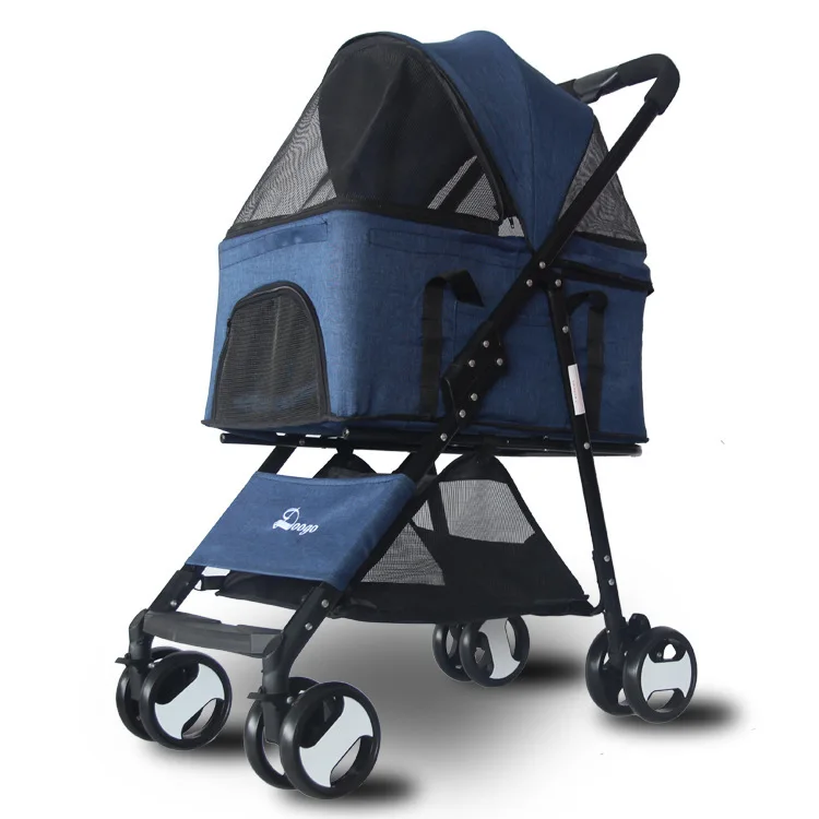Factory wholesale One-Hand Fold Pet Dog Stroller 4 Wheels Pet Stroller Travel Folding Carrier