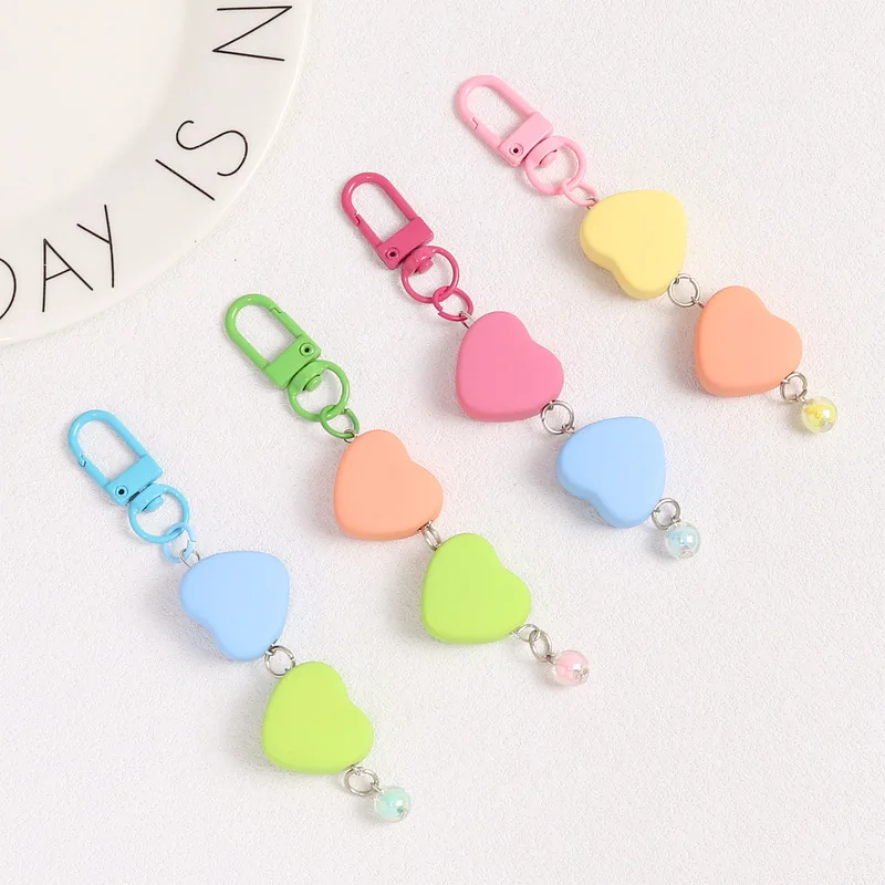 Fashion lovely schoolbag charm accessories heart key rings Love pendant key chains pendant Color Acrylic chain heart Keychain