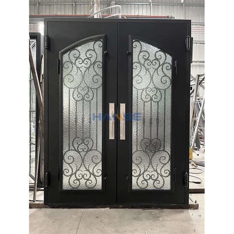 Factory Prices High Quality Modern Villa House Wrought Iron Grill Front Entry Door Designs with Operable Window