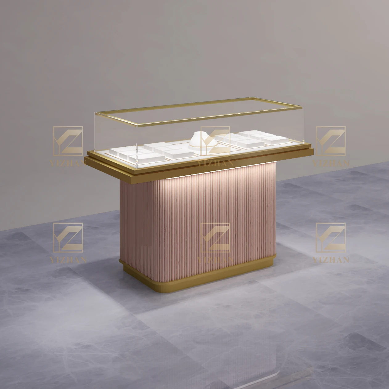 Luxury Stainless Steel Jewelry Display Case LED Light Cabinet Counter Shop Furniture for Store Showcase