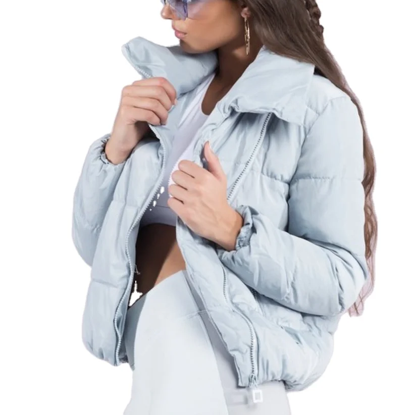 Custom Logo Winter Warm High Collar Cotton Padded Pockets Down Coats Women Puffer Jacket Zipper Women Puffer Coats