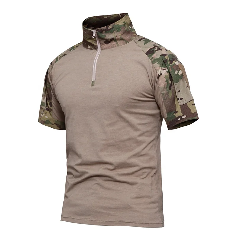 Fashion Customized Men Tactical Combat Men T Shirt Color Matching Short Sleeve T Shirt Camouflage Uniform Zipper Up Polor Shirt