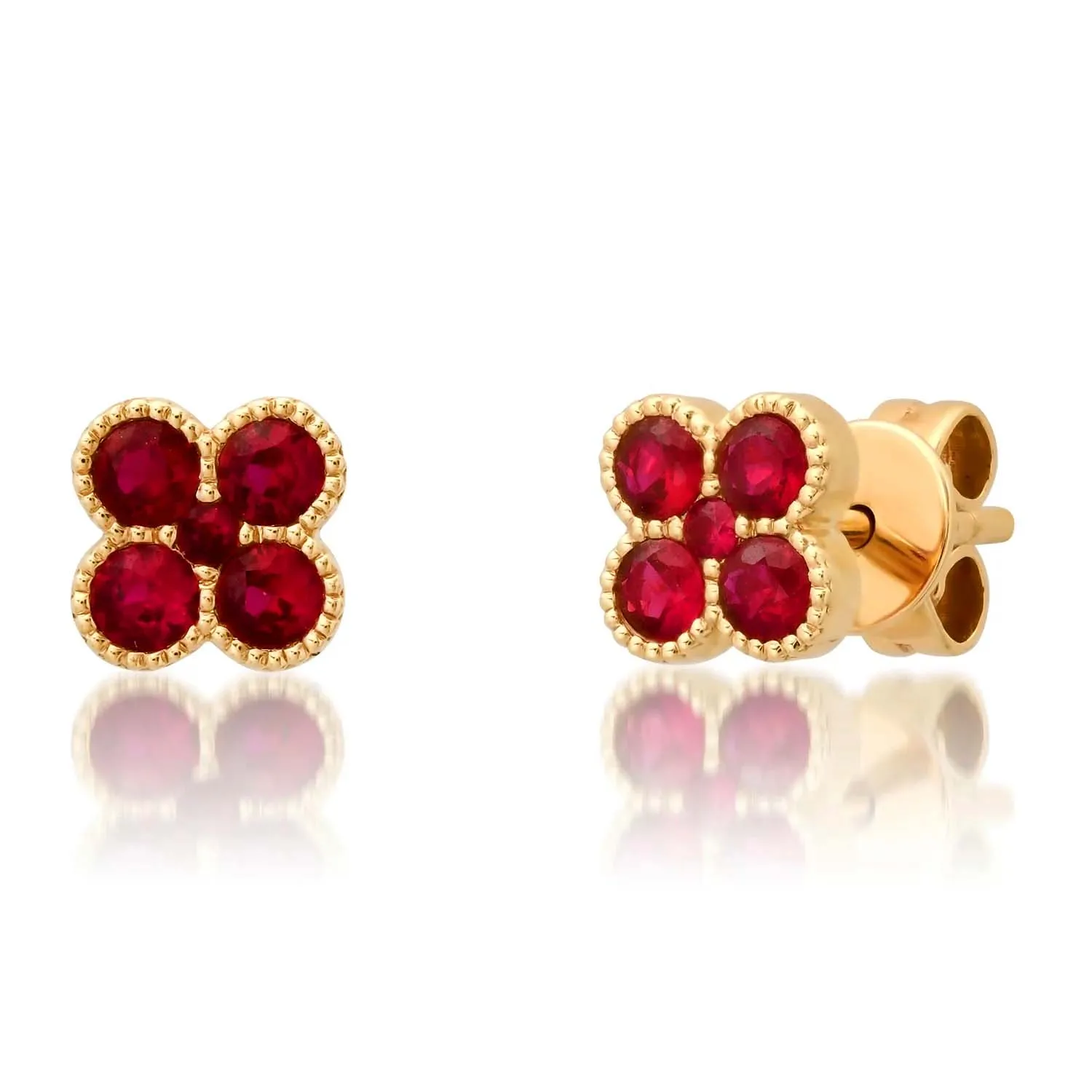 Milskye fine fashion jewelry 925 silver for women 18k gold plated bite-sized ruby bezel set stud earrings