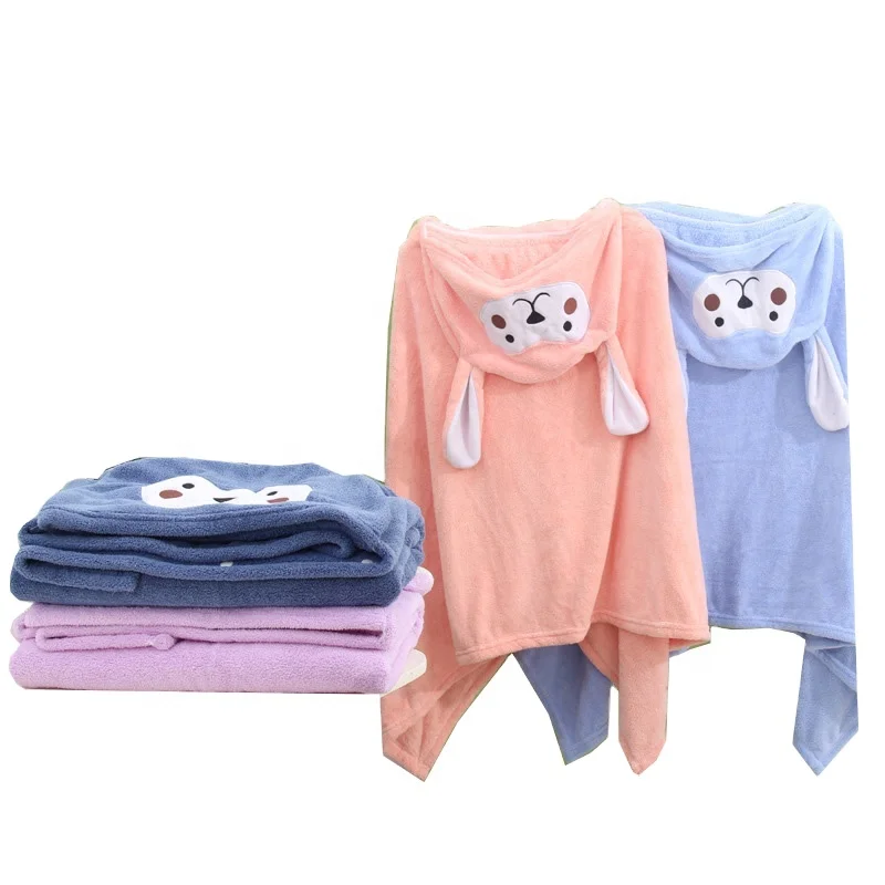 Fast Water Absorption Kids Beach Towel Infant Coral Velvet Children Bathrobe Cartoon Hooded Bath Towel 70*140cm