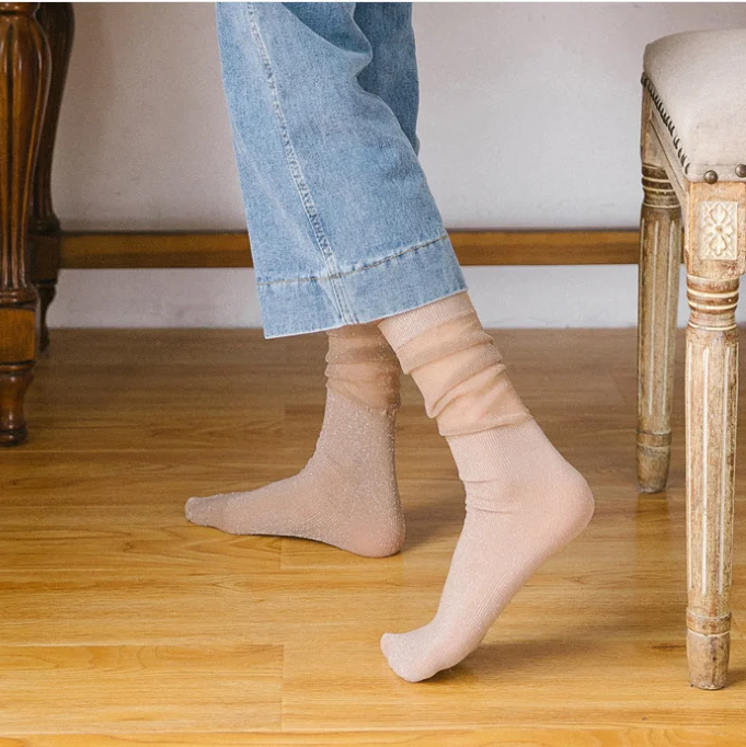 Fashion design loose socks woman shining bling bling stockings funky glitter socks for women