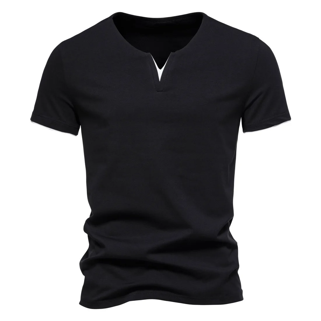 New Men's Fashion Two V-neck T-shirt Short Sleeve Cotton Solid Color Comfort T-shirt Summer Blank Customized Hip Hop Knitted