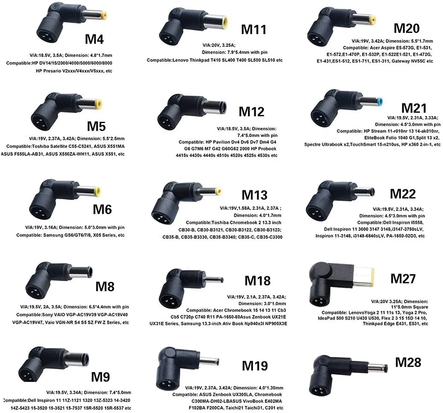 Laptop charger adapter Charger laptop 90W 15-20V  Black ultra-thin Universal power adapter for Dell/HP/Asus/Lenovo/Acer/Toshiba