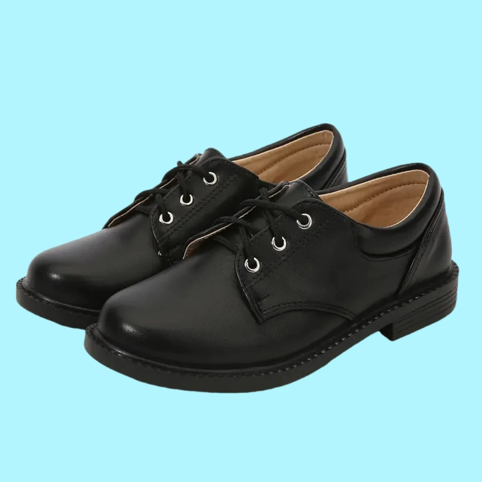 Factory Wholesale Stock Best Quality Classic Cheap Children Flat Kids Black Leather Boys Back To School Shoes