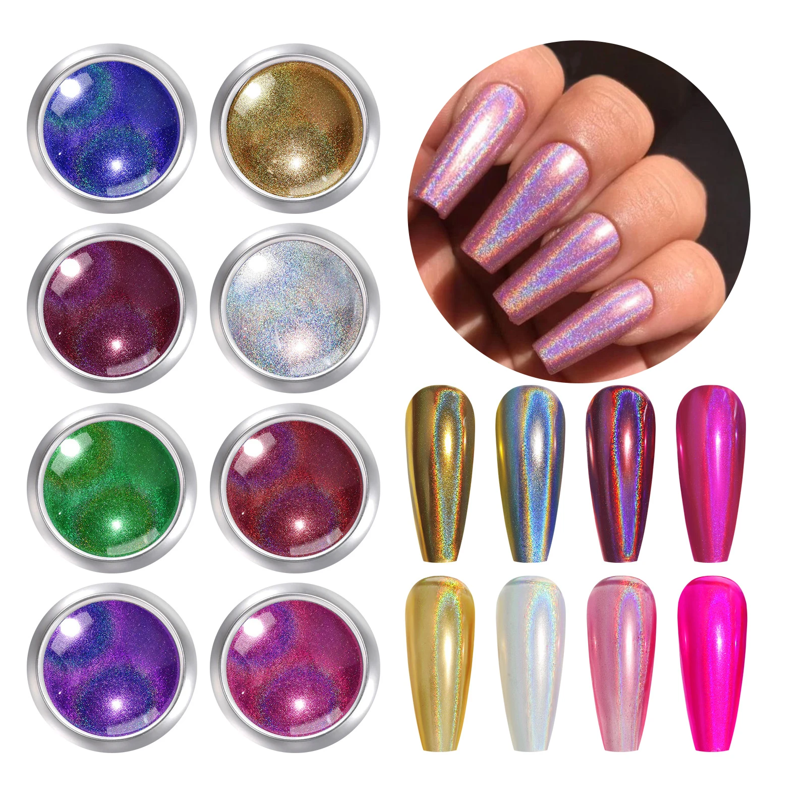 8 Colors Laser Mirror Effect Nail Art Pigment Powder Design Acrylic Nail Magic Mirror Powder