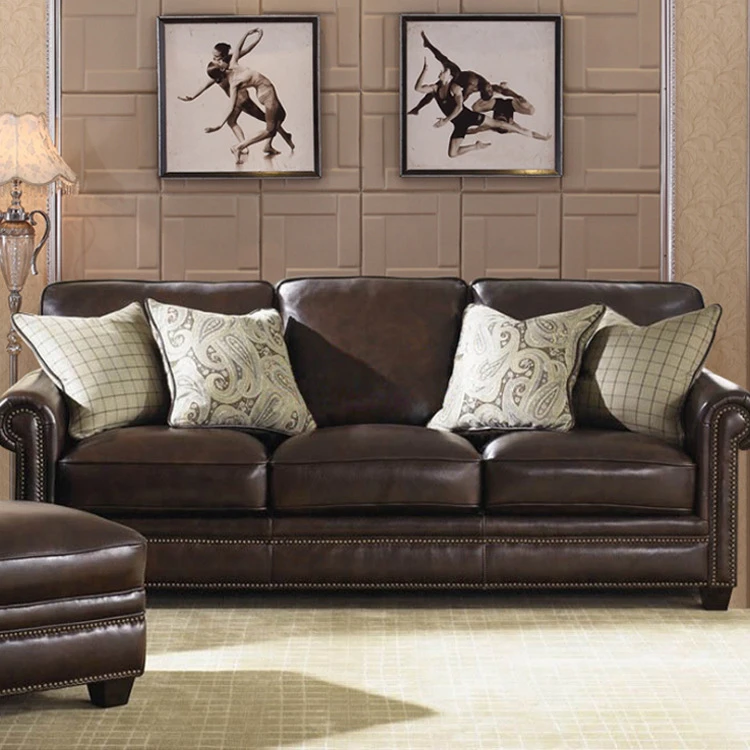 American European living room furniture Genuine Leather corner sofa with cushions loveseats 3 seater Nordic 3+2+1 bridgewate sof
