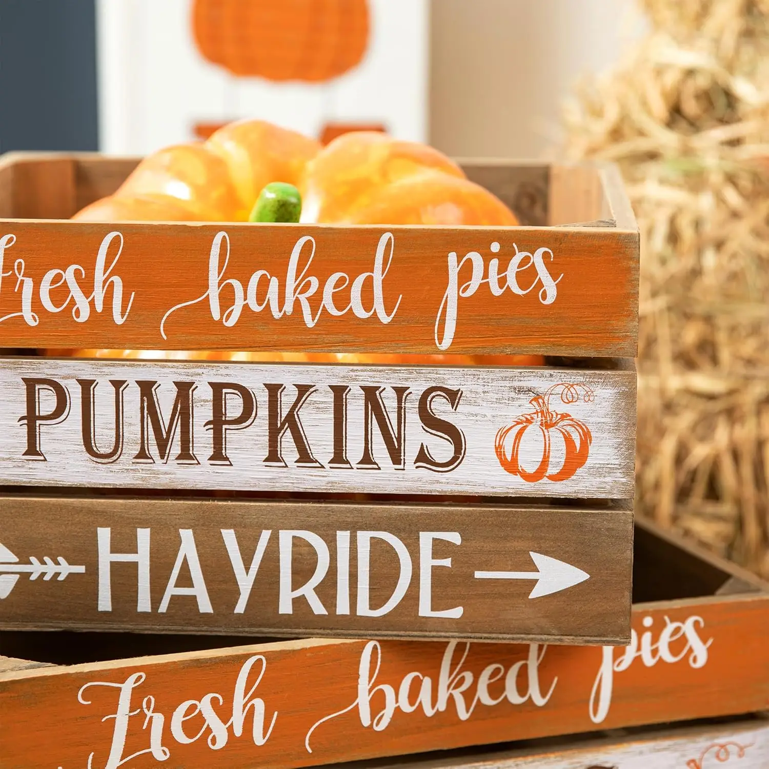 Wooden Crates, Rustic Nesting Wooden Crates Set of 2, Fall Decorative Storage Gift Wood Crates for Display,
