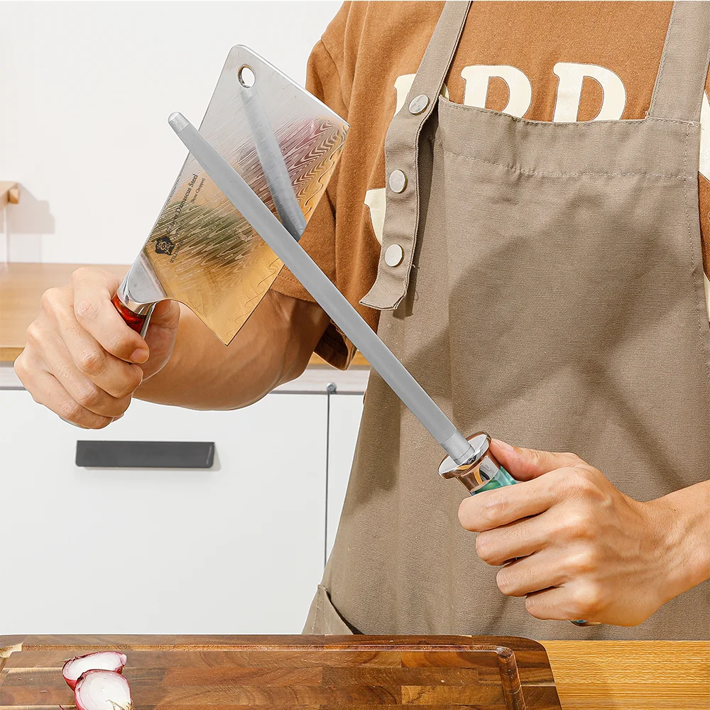 Professional 9 Inch High Carbon  Green Resin Handle  Steel Knife Sharpening Bar