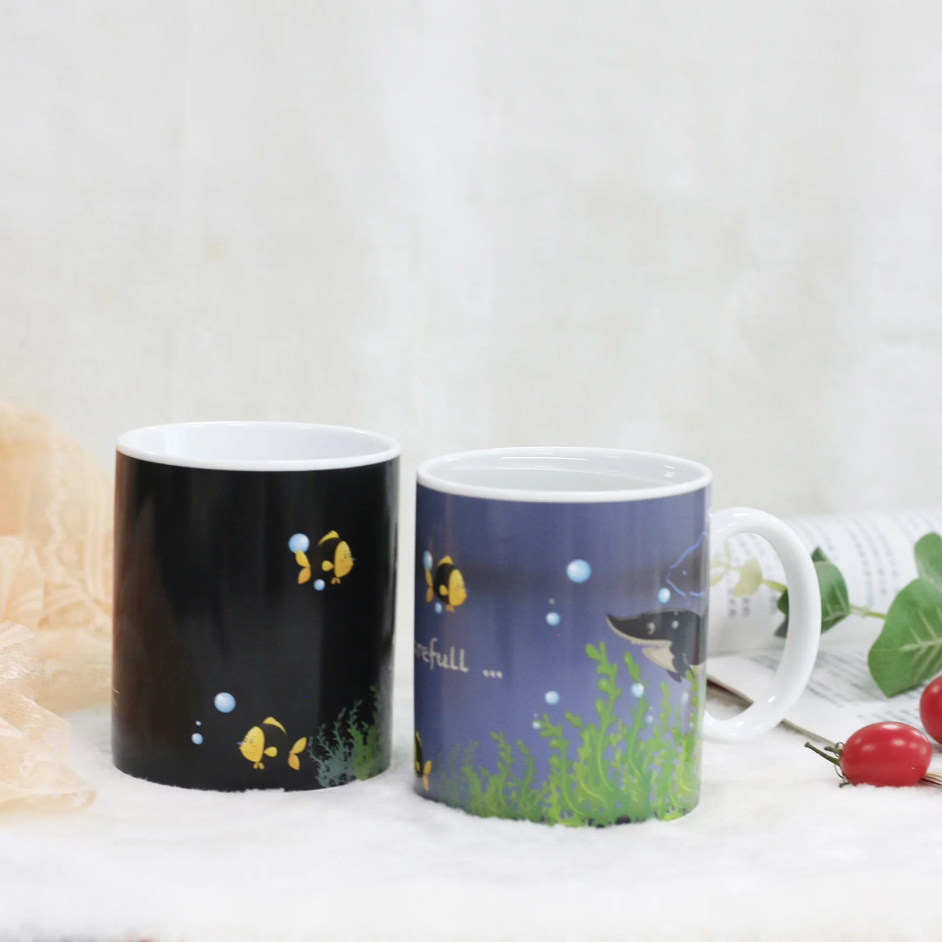 
Factory wholesale heating and color-changing water cup Sublimation mug of creative underwater world ceramics 