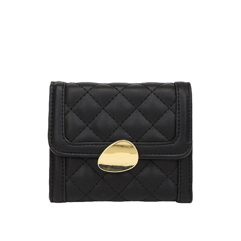 2024 Fashion Designer Faux Leather Luxury Quilted Trifold Mini Wallet for Girls