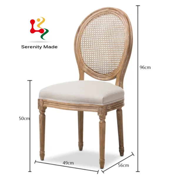 Vintage style wooden frame white-washed rattan cane dining chair for event use