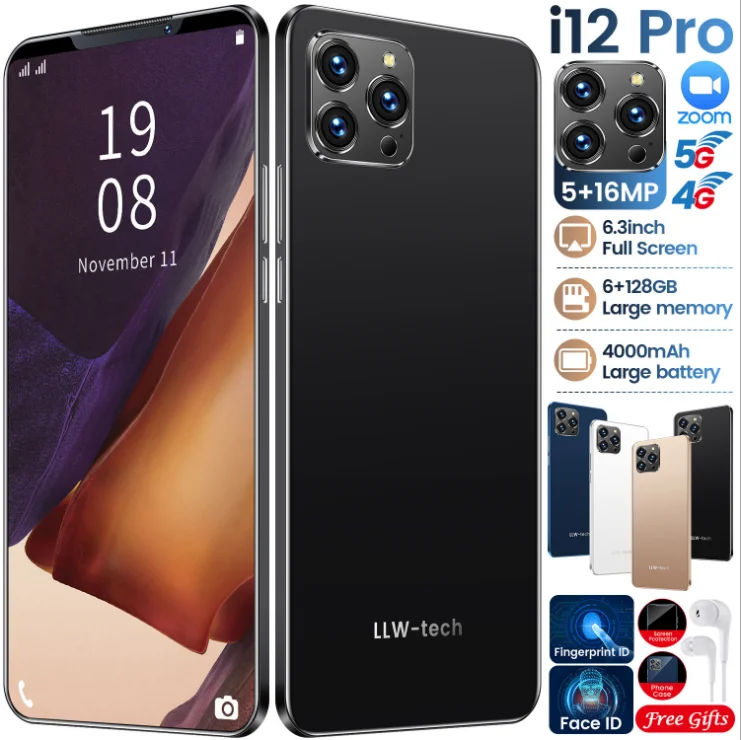 Горячая распродажа! Коврики i12 pro 16 ГБ + 32 Мп 4 Core Dual SIM 6G 128G дешевый смартфон 6 3 дюймов андроид 10 мобильных смартфонов в
