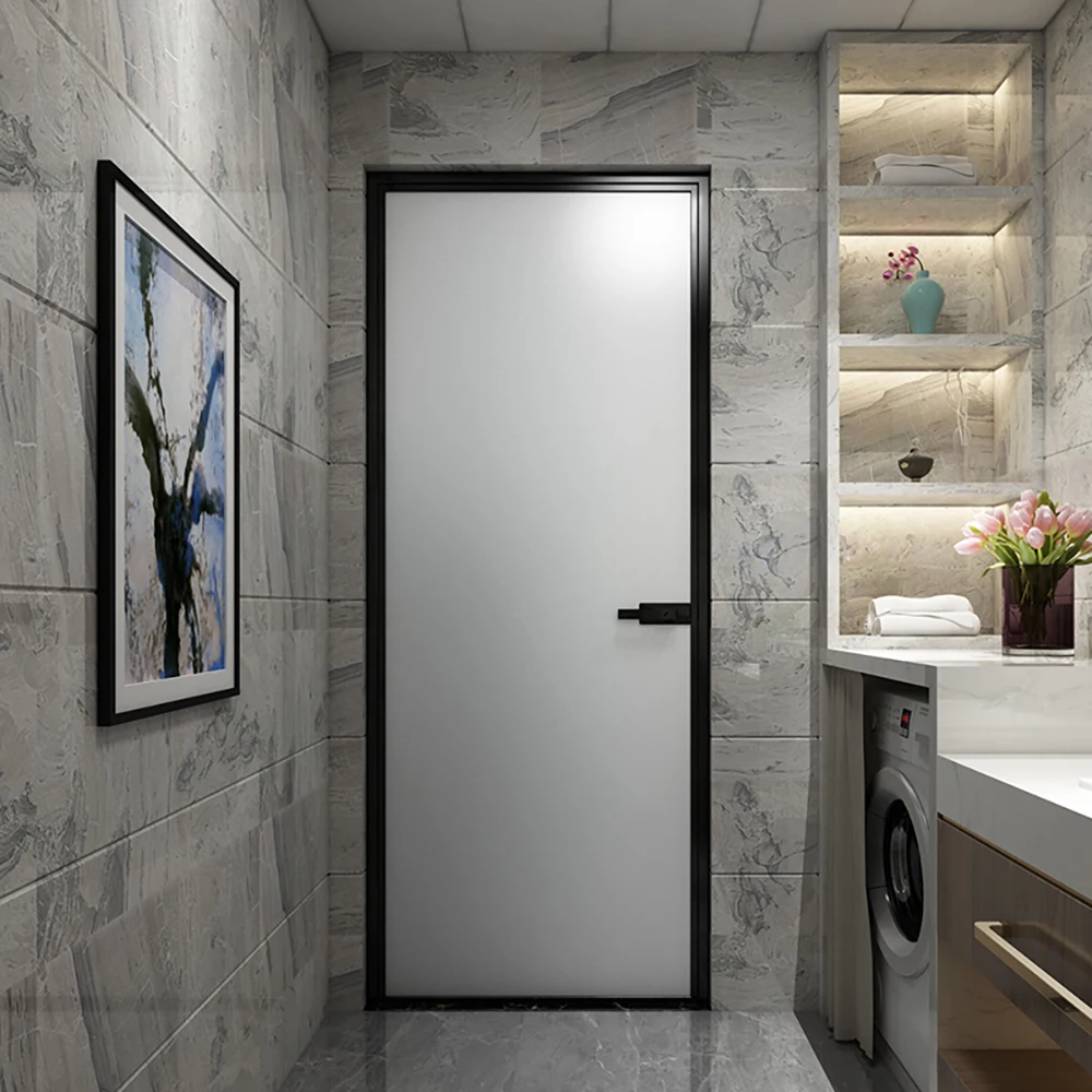 Frame Interior Flush Door Design High Guality Aluminum Frosted Glass Modern Swing Entry Doors Aluminum Alloy and Glass Finished