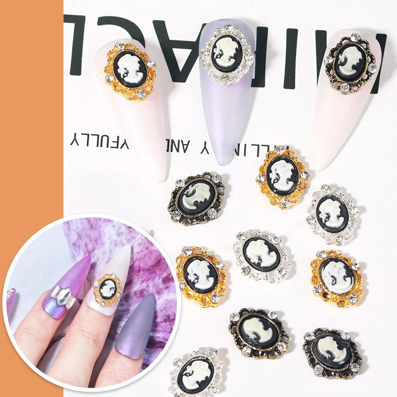 Retro Gothic Baroque Nail Jewelry Human Avatar Nail Art Rhinestone Decoration DIY Nail Art Jewelry