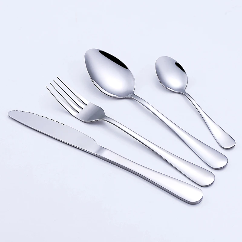 Bright Silver Handle Stainless Steel Cutlery Coffee Spoon Knife And Fork Set