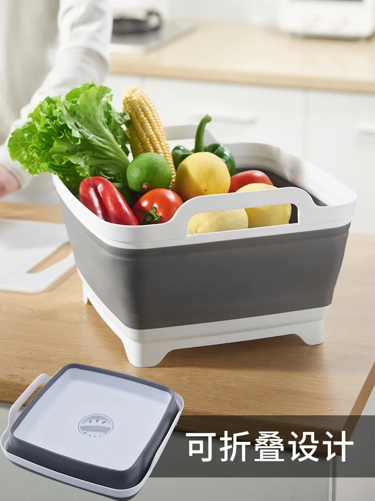 Foldable Dish Bin Kitchen Silicone Collapsible Wash Basin PP Folding Basket Basin of Wash Fruits and Vegetables
