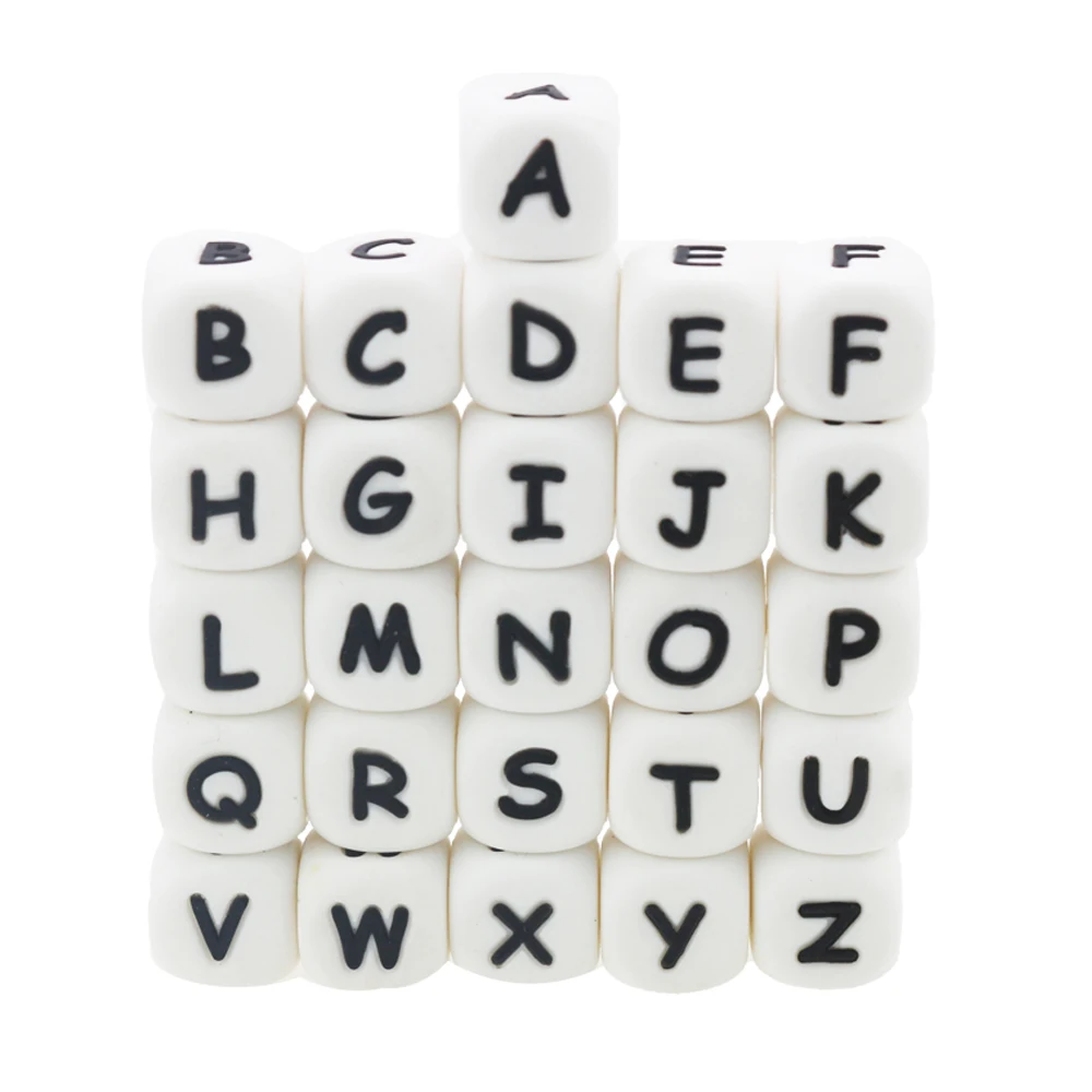 Wholesale Bpa Free soft silicone teething beads 12mm baby silicone chew beads teethers Silicone letters beads