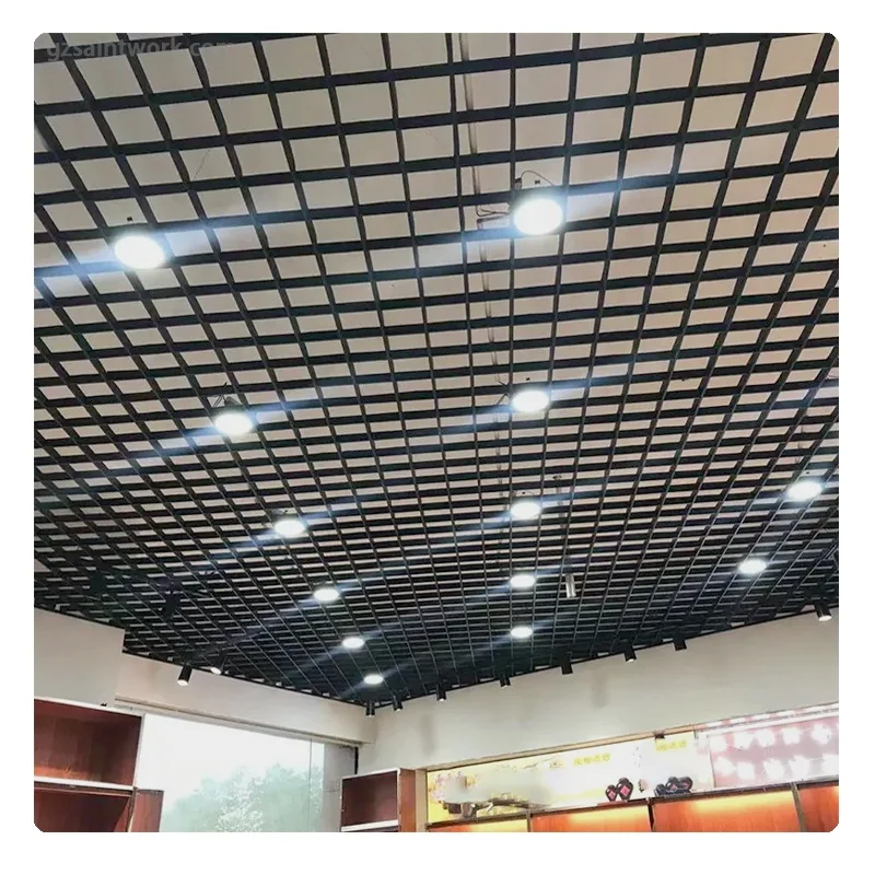 Suspended Aluminum Grid Ceiling Panel Fireproof Metal Slat Aluminum Grille Ceiling Pop False Ceiling Design for Hall Home Mall