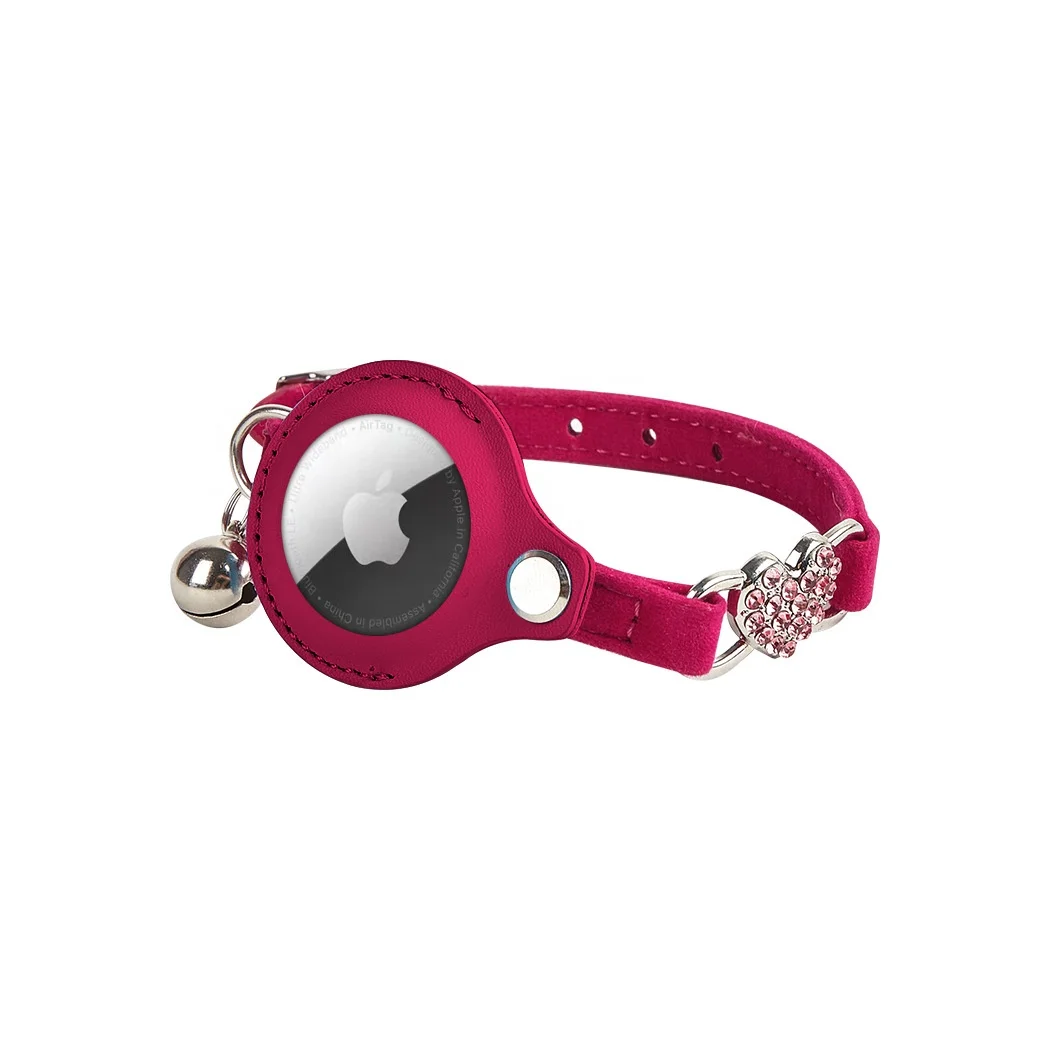 Pet Gps Apple Leather Cat Collar With Holder Reflective Cat Collar With Bell Ring Pet Accessories Dog Collar Diamond Necklace