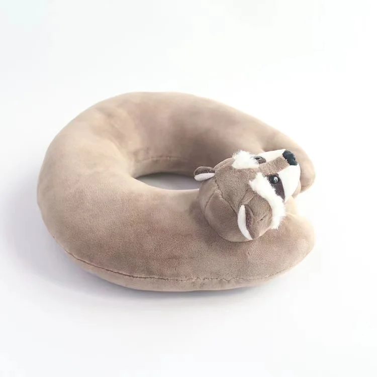 U-shaped travel pillow plush animal raccoon head neck pillow