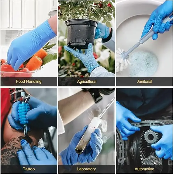 6 mil disposable nitrile gloves  latex powder free blue heavy duty disposable gloves  cooking machinery gloves