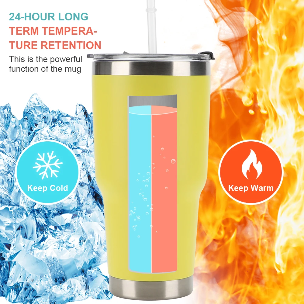 Wholesale 30OZ Insulated Double Wall Coffee Tumbler Cups Mugs Private Label Stainless Steel Water Flask Lid Handle Metal