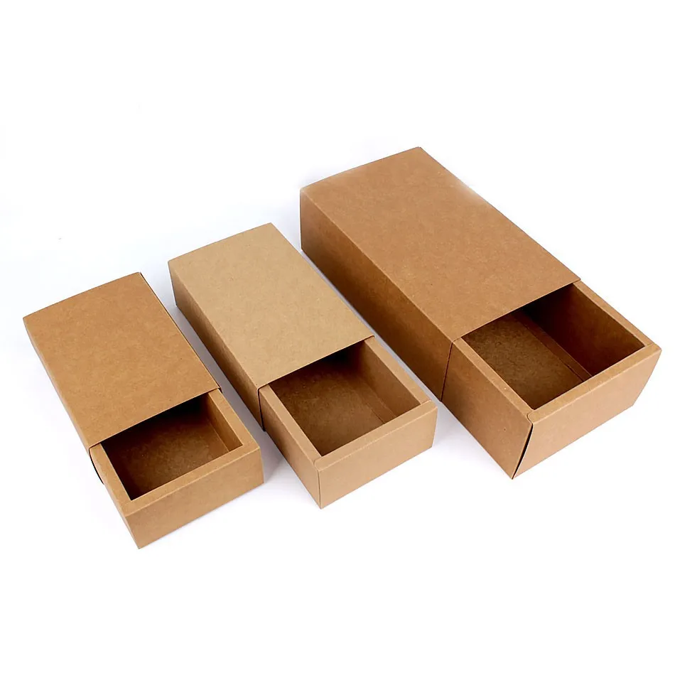 Recycled Single Color Foldable Socks Kraft Paper Drawer Brown Gift Box