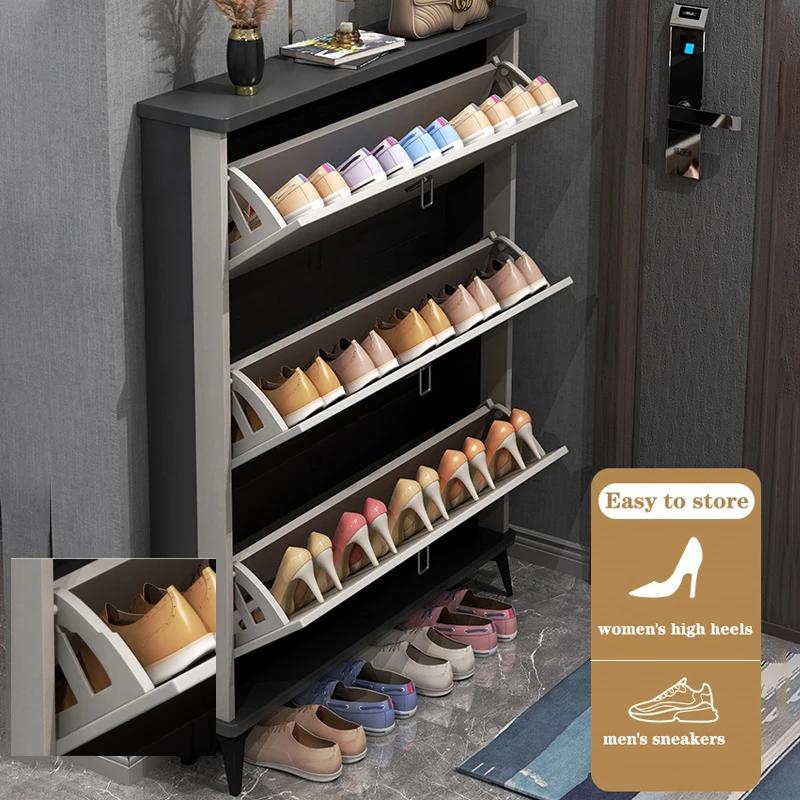 Corridor ultra-thin shoe cabinet 3 flap drawer for dustproof shoe cabinet