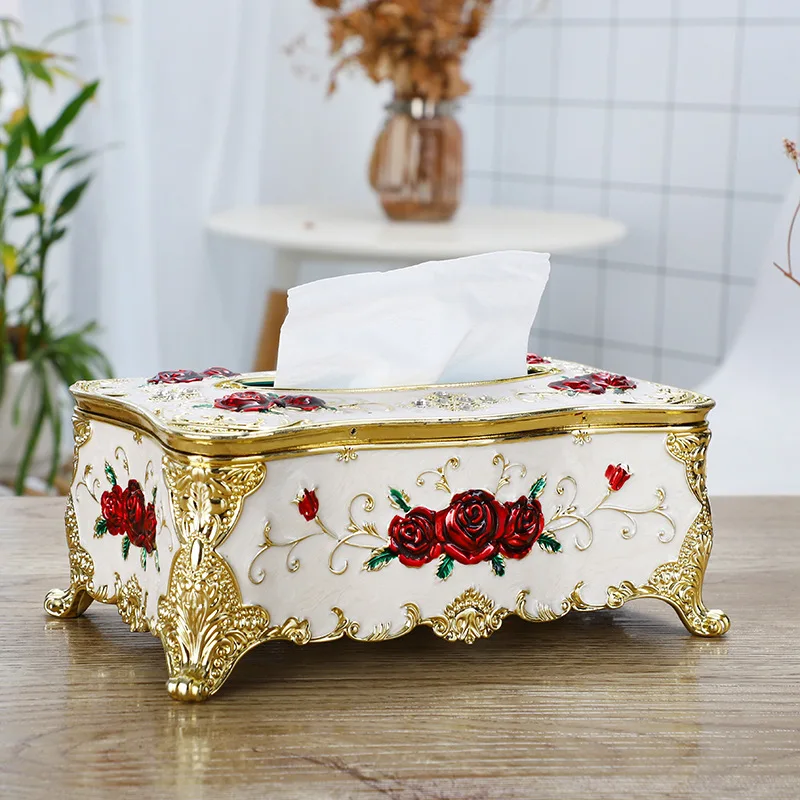 Luxury European Style Home Office Bar Desktop Tissue Rack Rose Tissue Box