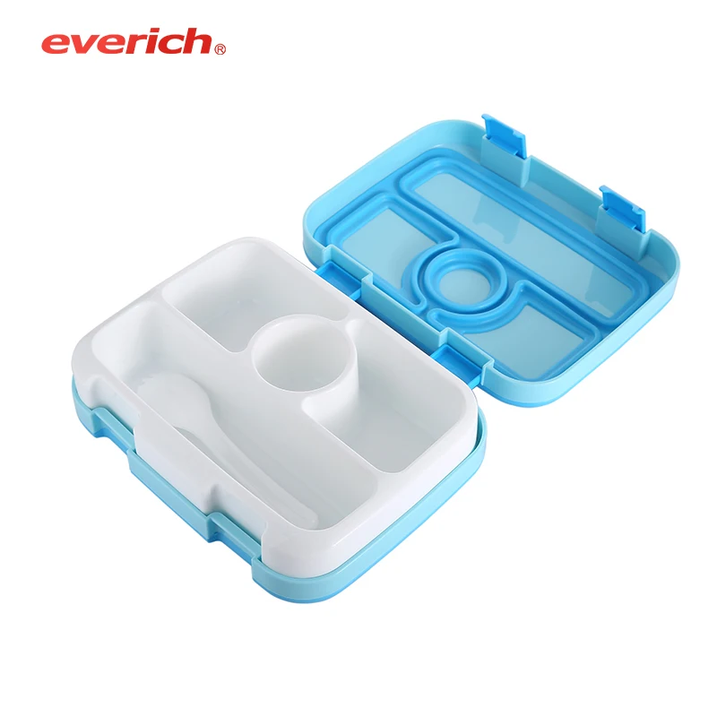Plastic  BPA-Free Bento Lunch Box With Four Compartments  Microwave & Dishwasher Safe