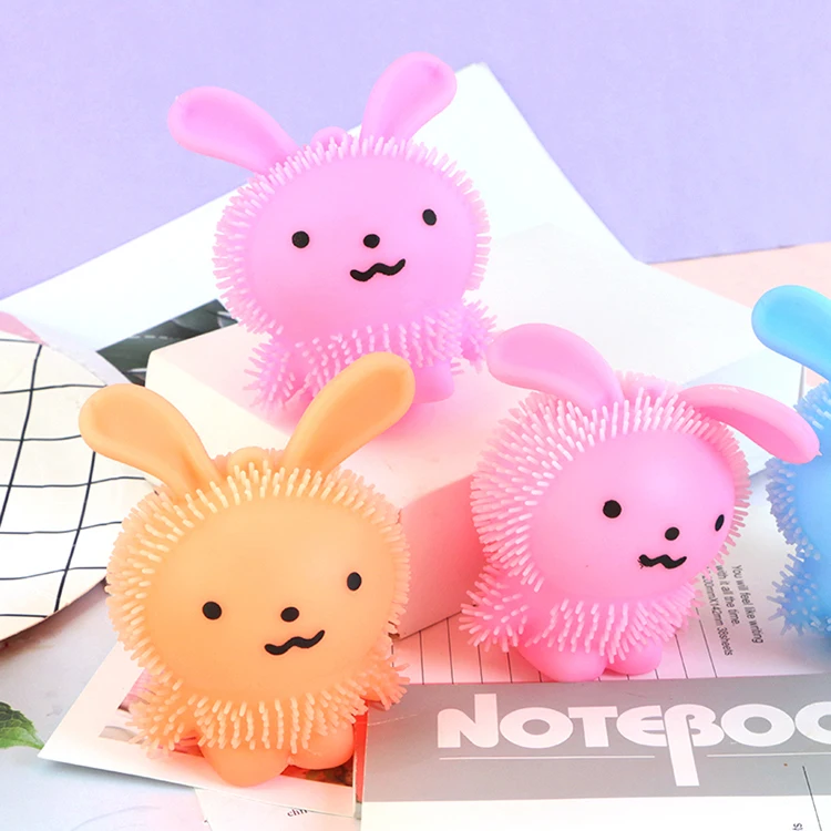 LED flashing squeeze puffer ball rabbit led light anti stress squishy squeeze relief toy