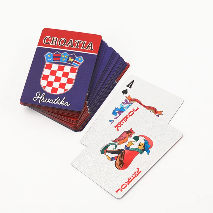 Customized Croatia souvenir playing cards poker waterproof sublimation silver plastic western playing cards game