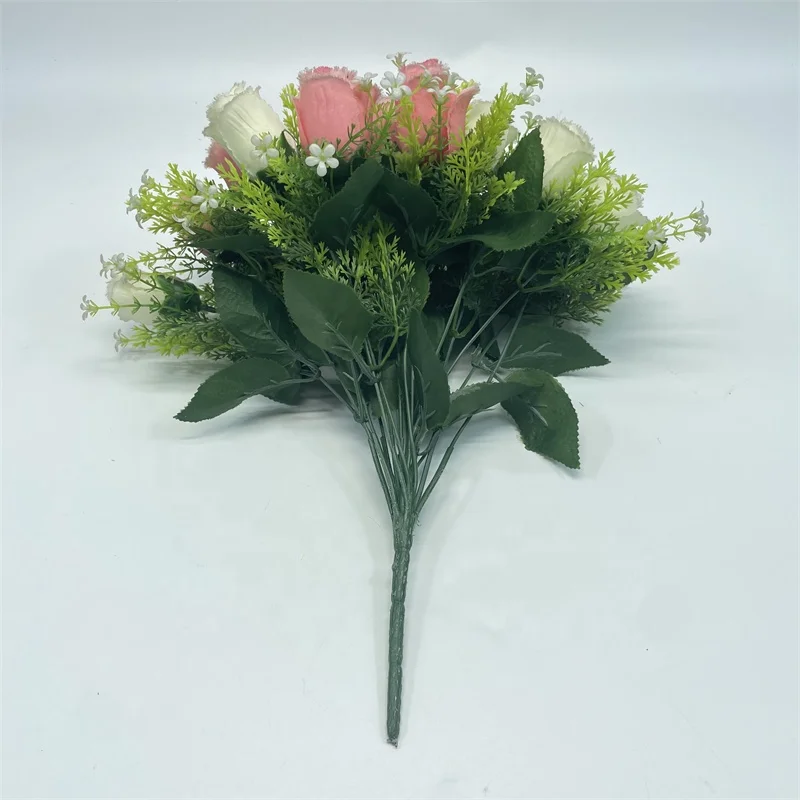 BS0124 French Romantic Style 18 Head Pink White Home Table Wedding Decoration Silk Rose Flower Bunch Artificial Flowers Bouquet