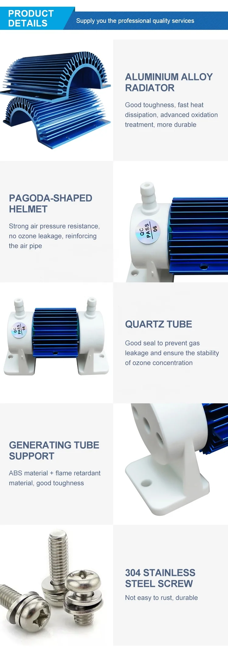 200mg Sundon diy air cooling ozone generator quartz ozone tube for air purifiers