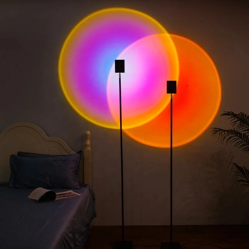 
Rainbow Art Led Sunset Lamp Projection Creative Decoration Designer Atmosphere Table Lamps Sun Never Sets Floor Light Room Decor 