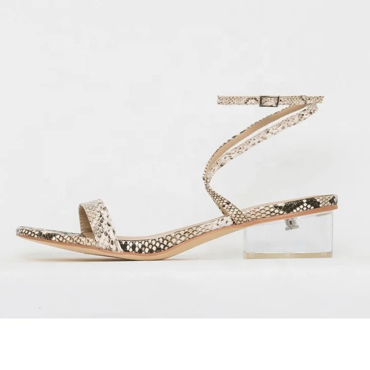 Custom Women Low Clear Heel Snake Leather Sandals 2020