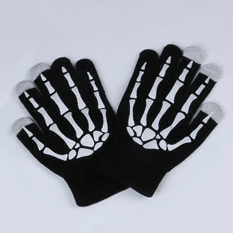 Wholesale Factory Supply  Acrylic Knitted Children Winter Warm Magic Luminous Skull Gloves