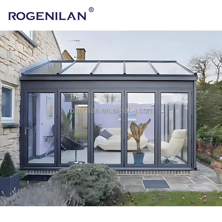 ROGENILAN Customized Design Retractable Glass Sunroom Sliding Skylight Roof Windows for Sun Room
